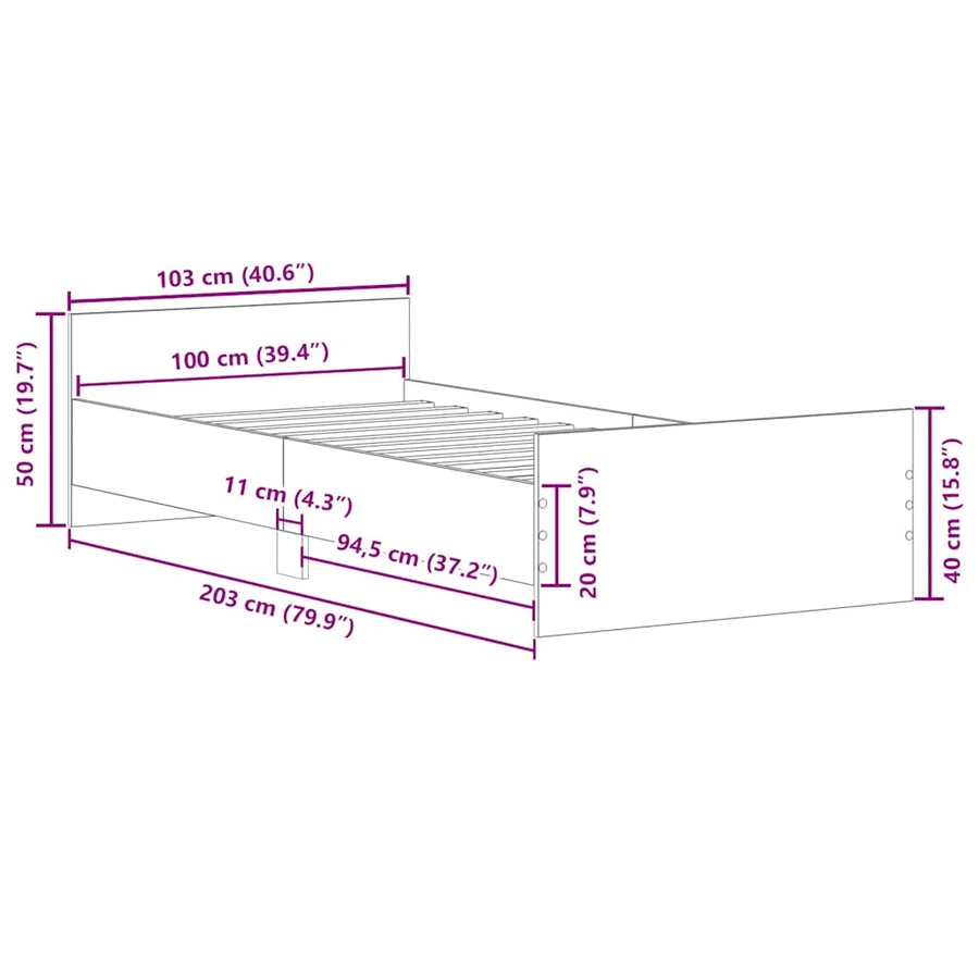 Cadre de lit sans matelas chêne artisanal 100x200 cm - 10