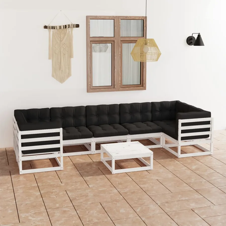 Salon de jardin avec coussins 8 pcs blanc bois de pin massif