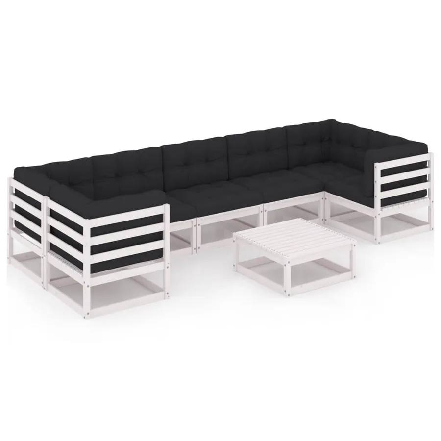 Salon de jardin avec coussins 8 pcs blanc bois de pin massif - 2
