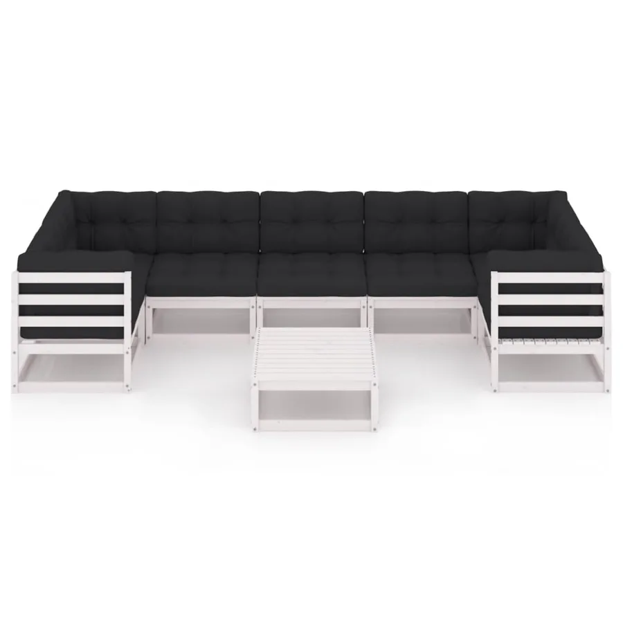 Salon de jardin avec coussins 8 pcs blanc bois de pin massif - 3