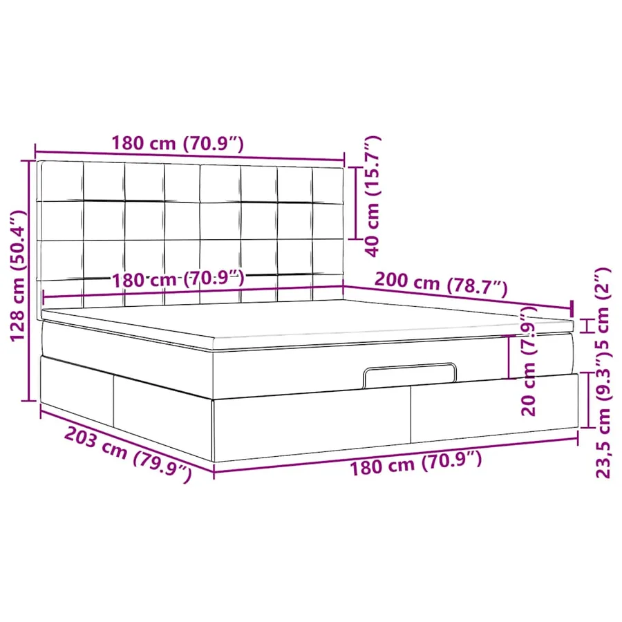 Cadre de lit ottoman et matelas gris clair 180x200cm velours - 18