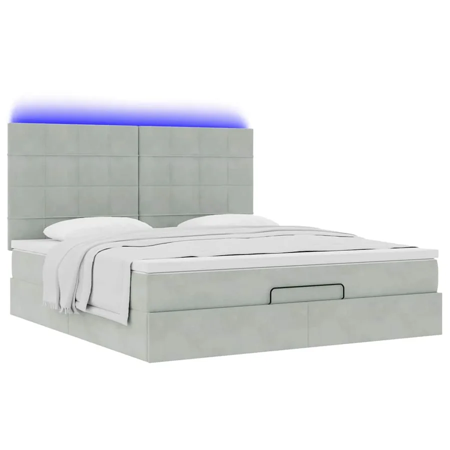 Cadre de lit ottoman et matelas gris clair 180x200cm velours - 6