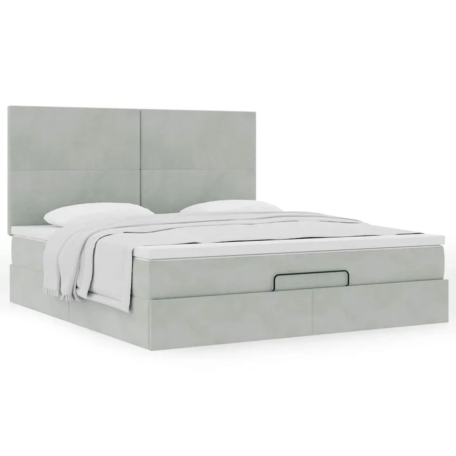 Cadre de lit ottoman et matelas gris clair 180x200cm velours - 4