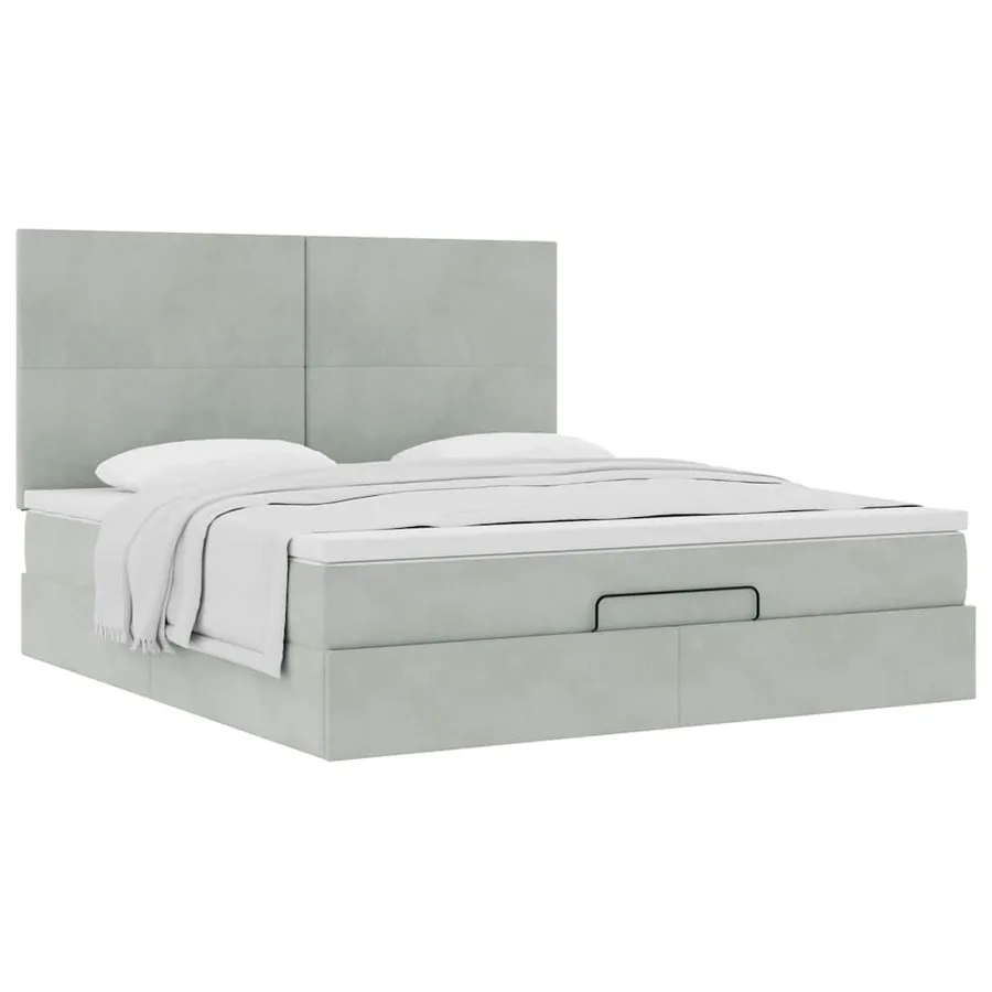 Cadre de lit ottoman et matelas gris clair 180x200cm velours - 5