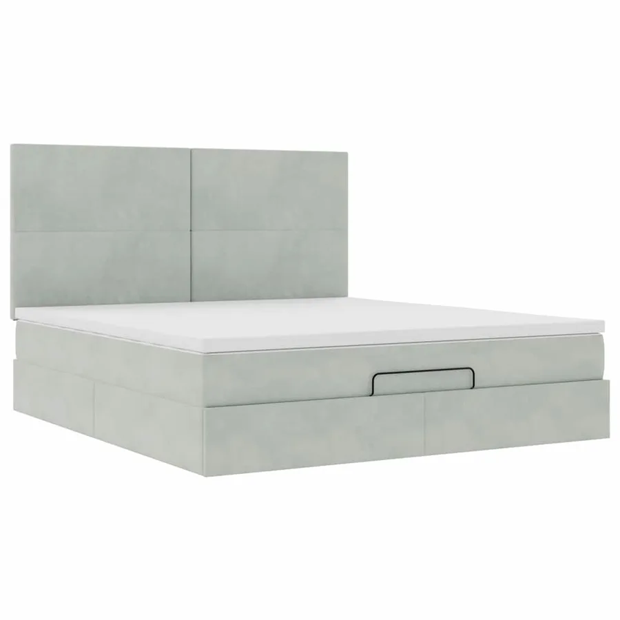Cadre de lit ottoman et matelas gris clair 180x200cm velours - 6