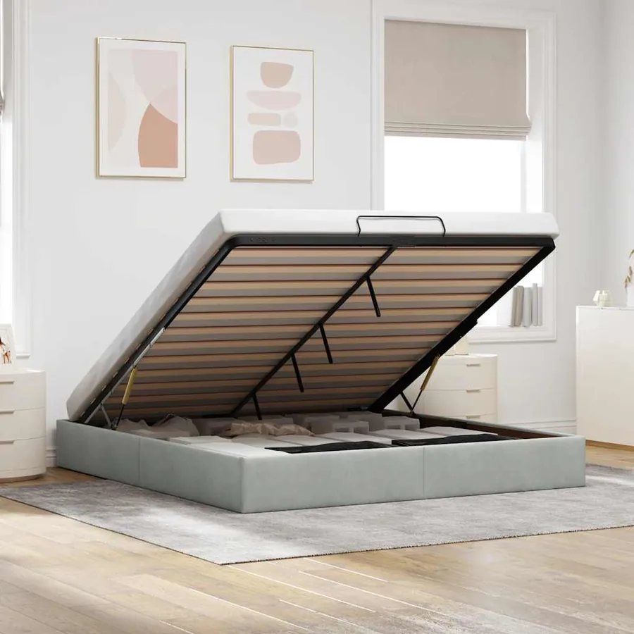 Cadre de lit ottoman sans matelas gris clair 180x200 cm velours