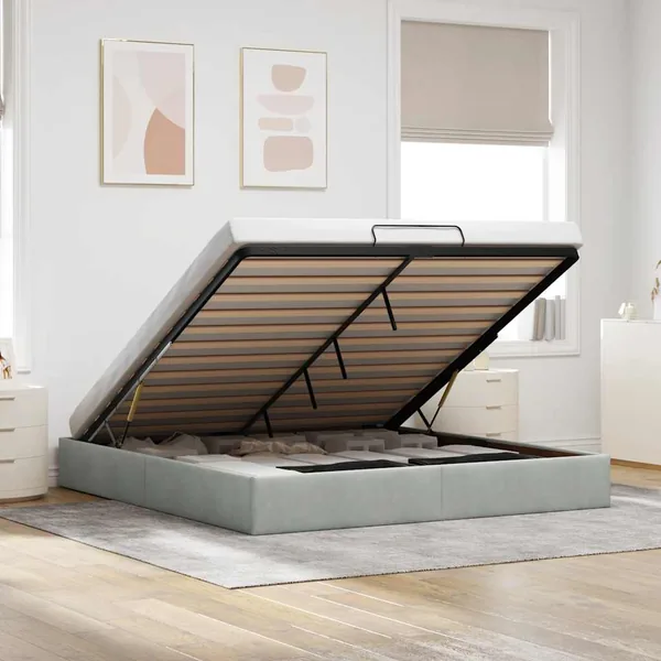 Cadre de lit ottoman sans matelas gris clair 180x200 cm velours