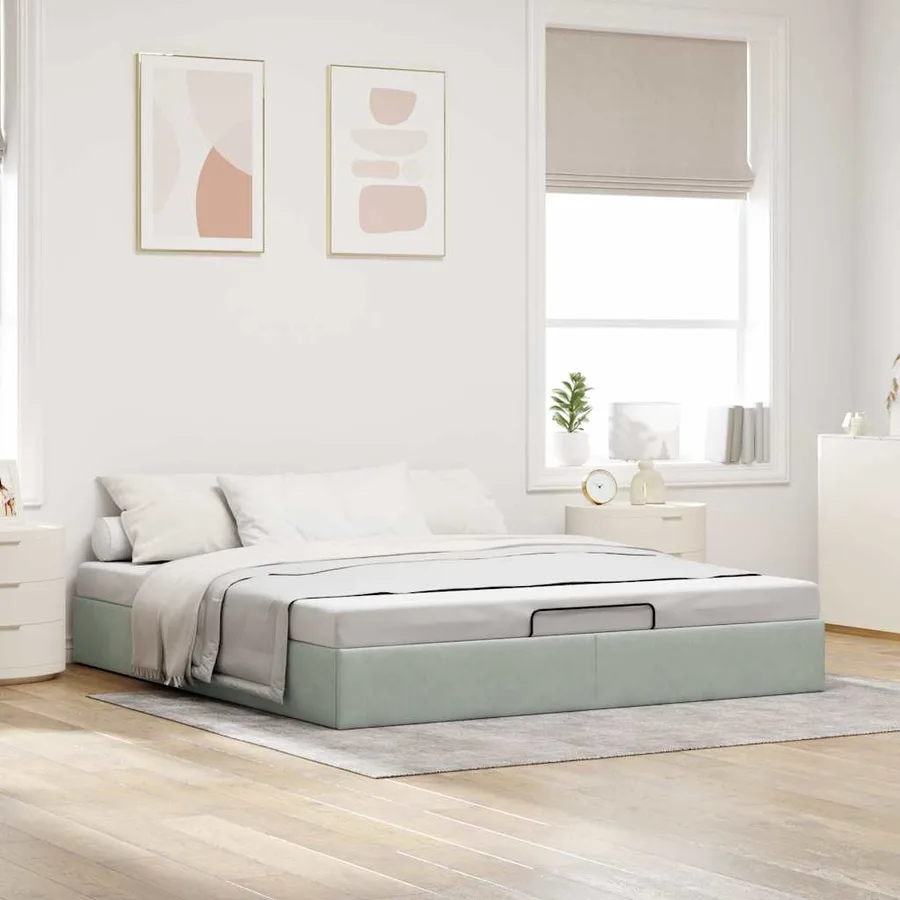 Cadre de lit ottoman sans matelas gris clair 180x200 cm velours - 3