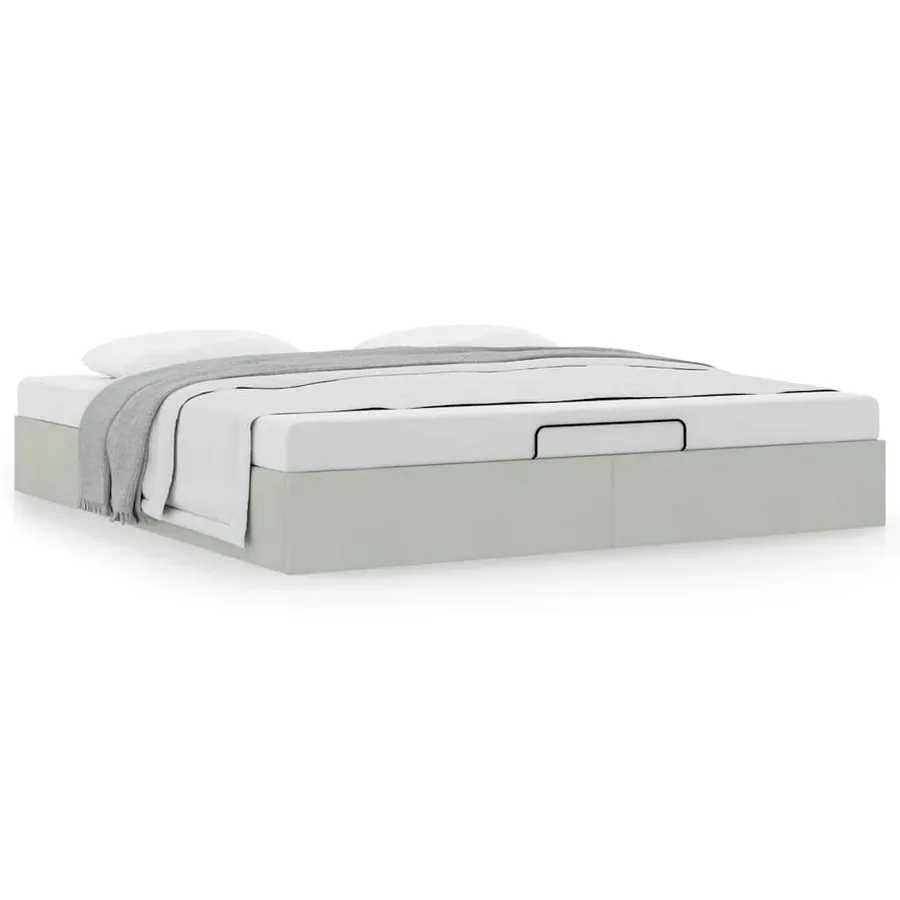 Cadre de lit ottoman sans matelas gris clair 180x200 cm velours - 4