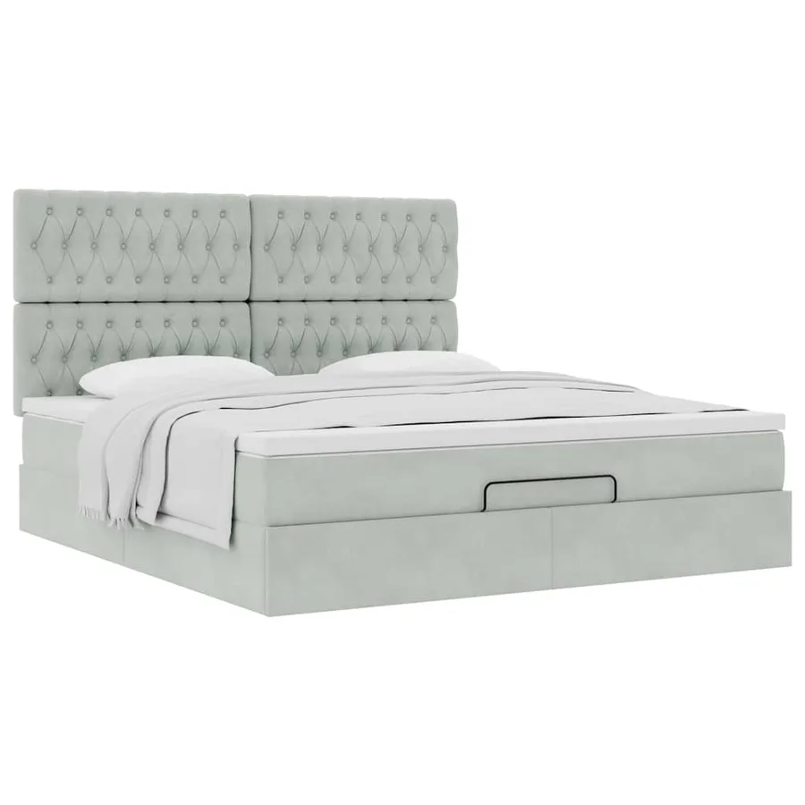 Cadre de lit ottoman et matelas gris clair 180x200cm velours - 5