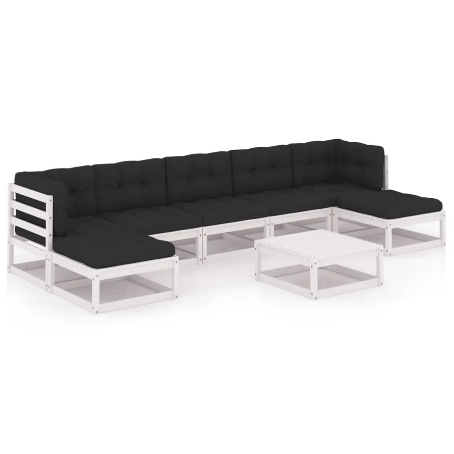 Salon de jardin avec coussins 8 pcs blanc bois de pin massif - 2