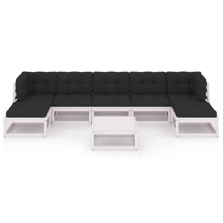Salon de jardin avec coussins 8 pcs blanc bois de pin massif - 3