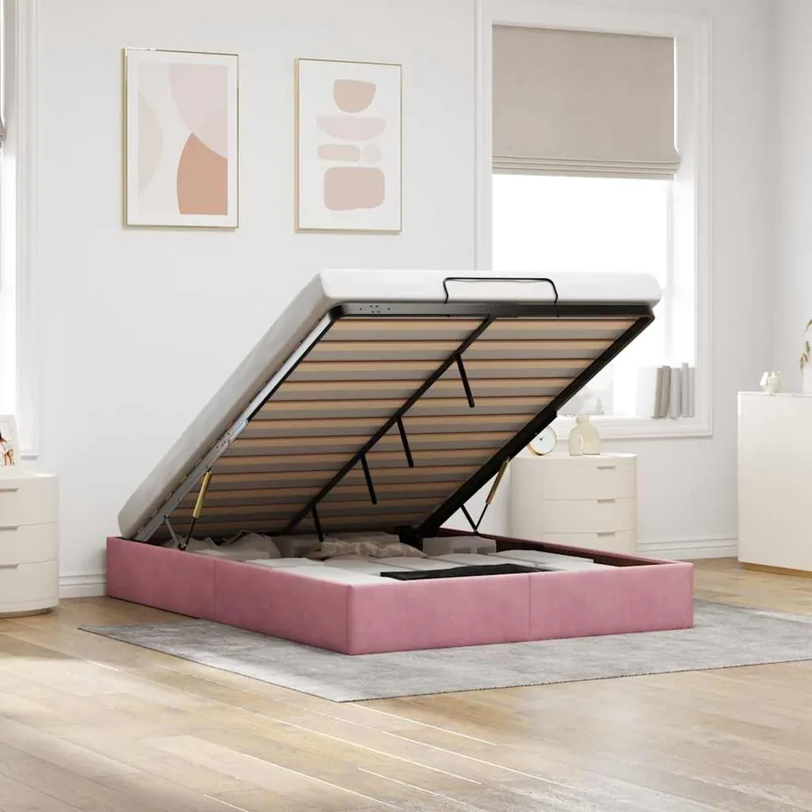 Cadre de lit ottoman sans matelas rose 140x190 cm velours