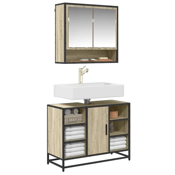 Meuble de salle de bain avec lavabo Chêne Sonoma 80 x 33 x 60 cm Bois d'ingénierie