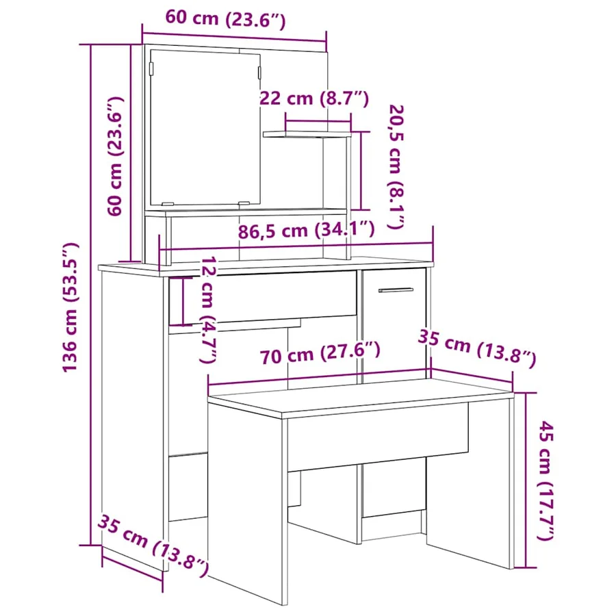 Ensemble de coiffeuse chêne artisanal bois ingénierie - 9