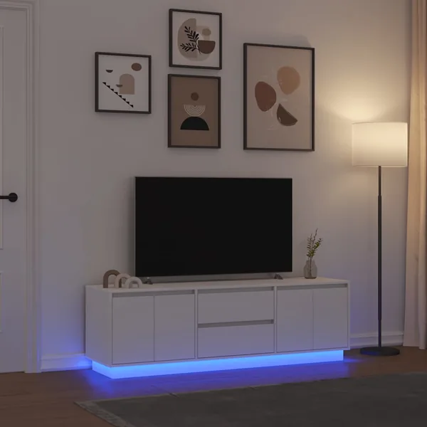 Meuble TV avec lumières LED blanc 160,5x41x50 cm