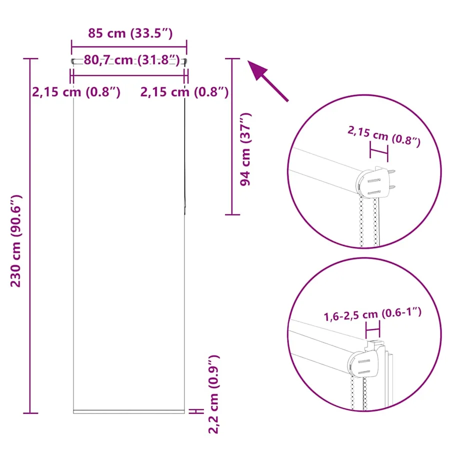 Store enrouleur occultant blanc cassé 85x230cm largeur du tissu - 18