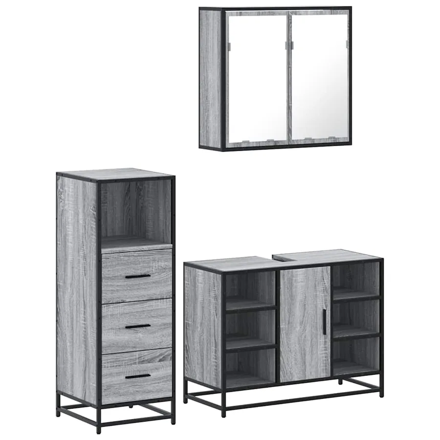 Ensemble de meubles de salle de bain 3 pcs Sonoma gris - 2