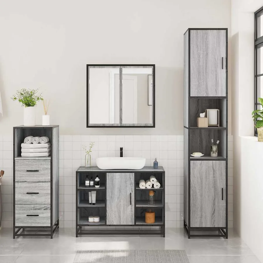 Ensemble de meubles de salle de bain 3 pcs Sonoma gris - 3