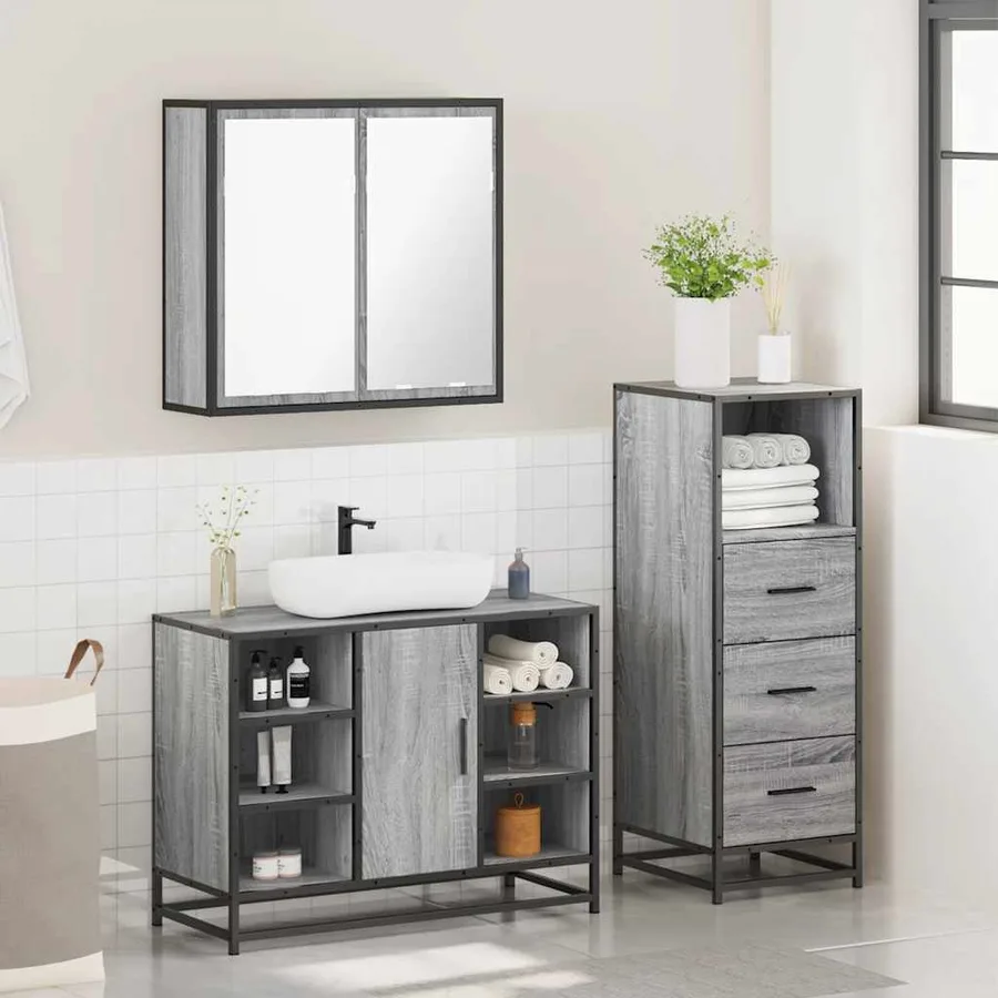 Ensemble de meubles de salle de bain 3 pcs Sonoma gris - 4