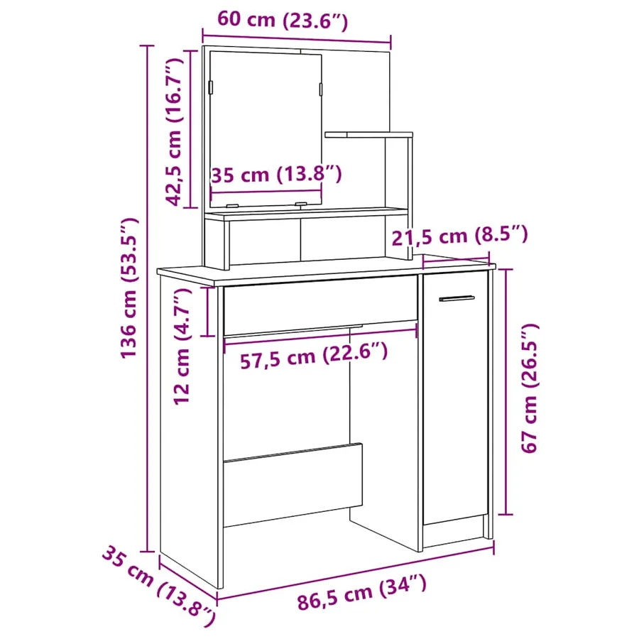 Coiffeuse avec miroir vieux bois 86,5x35x136 cm - 11