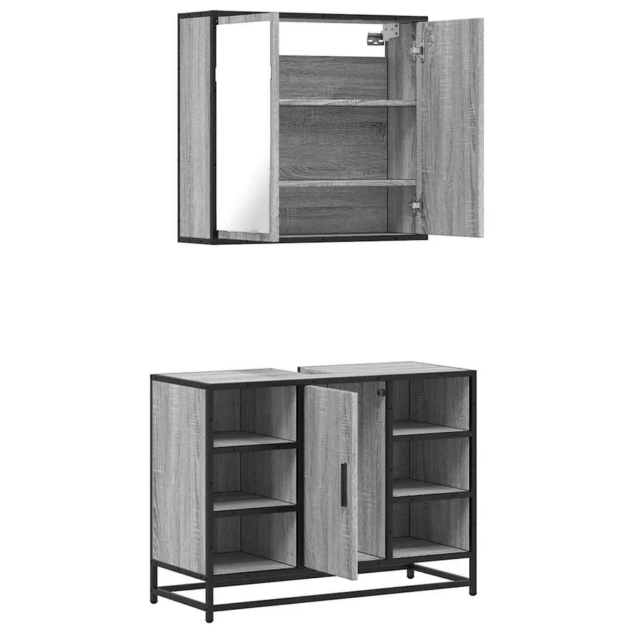 Ensemble de meubles de salle de bain 2 pcs Sonoma gris - 8