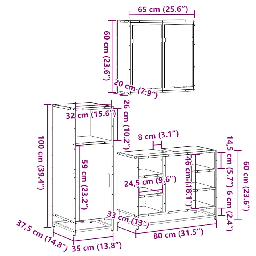 Ensemble de meubles de salle de bain 3 pcs Chêne fumé - 11