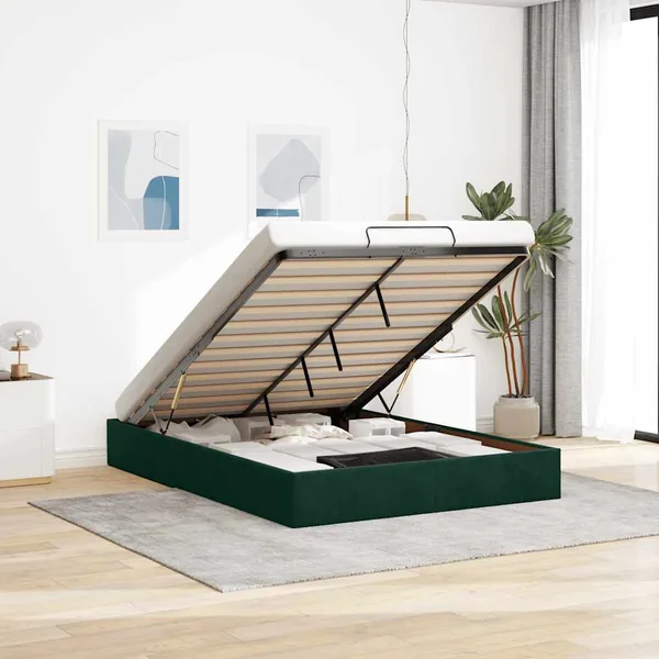 Cadre de lit ottoman sans matelas vert foncé 140x190 cm velours