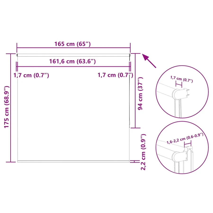 Store enrouleur occultant blanc cassé 165x175 cm largeur tissu - 18