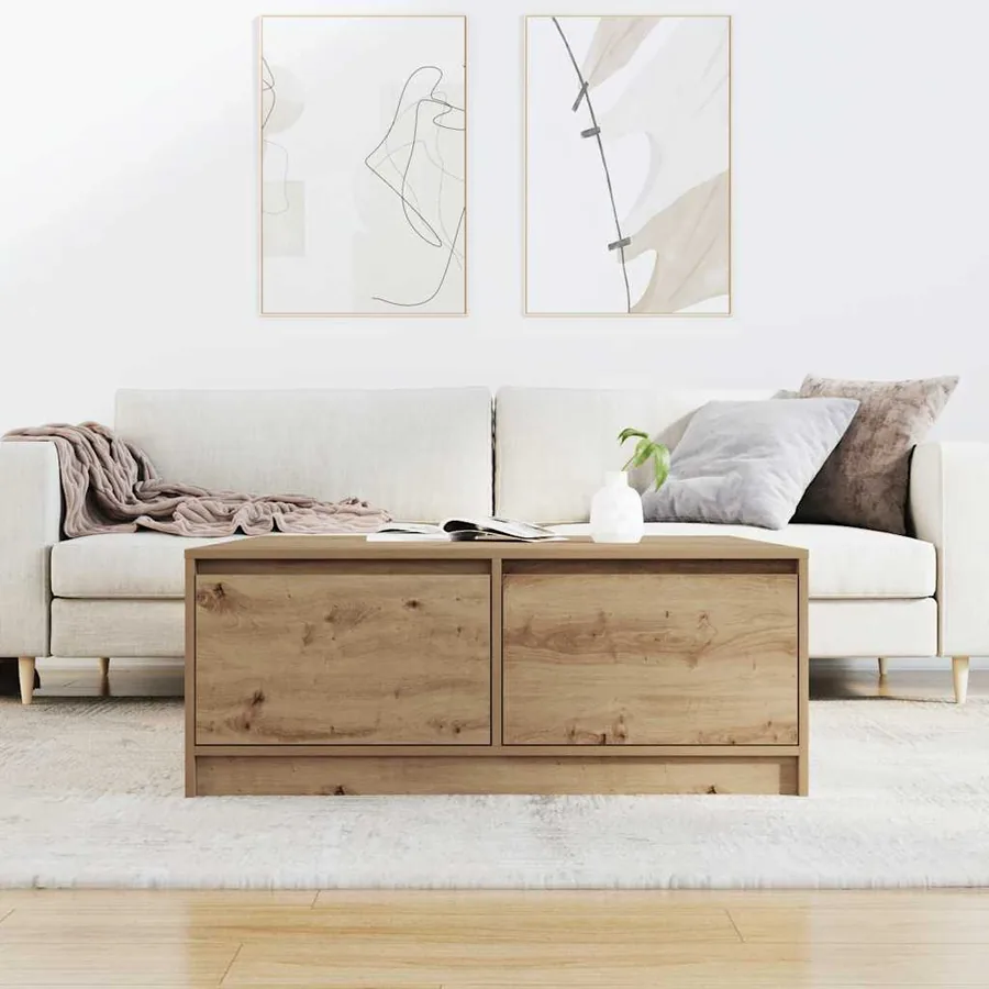 Table basse avec tiroirs chêne artisanal 100x100x40 cm - 3