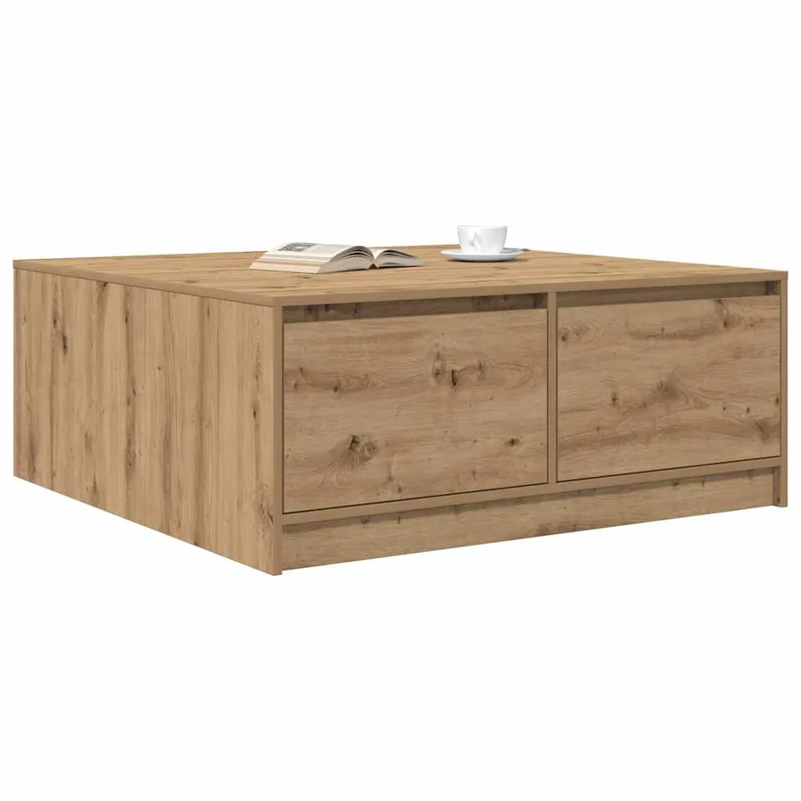 Table basse avec tiroirs chêne artisanal 100x100x40 cm - 4
