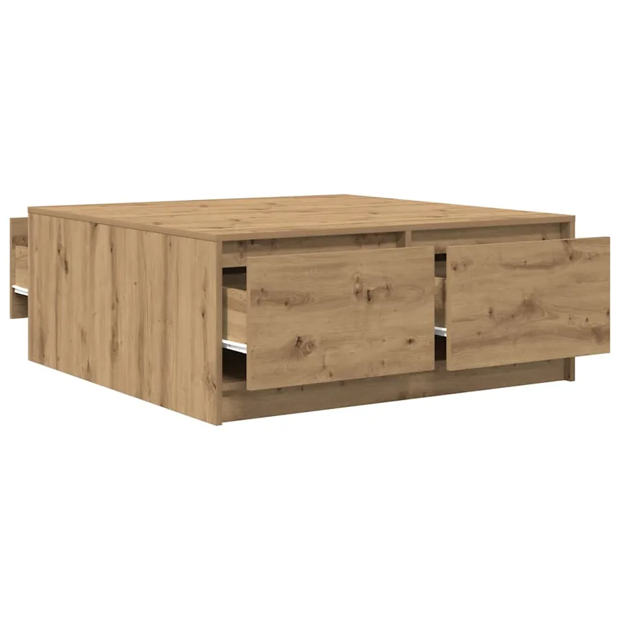 Table basse avec tiroirs chêne artisanal 100x100x40 cm - 5