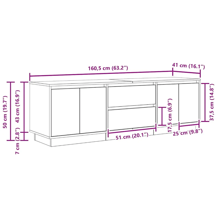 Meuble TV avec lumières LED chêne fumé 160,5x41x50 cm - 15