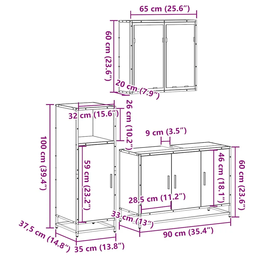 Ensemble de meubles de salle de bain 3 pcs chêne sonoma - 11
