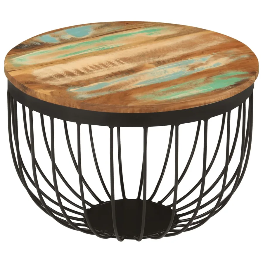 Table basse Ø50x35 cm bois de récupération massif et acier - 10