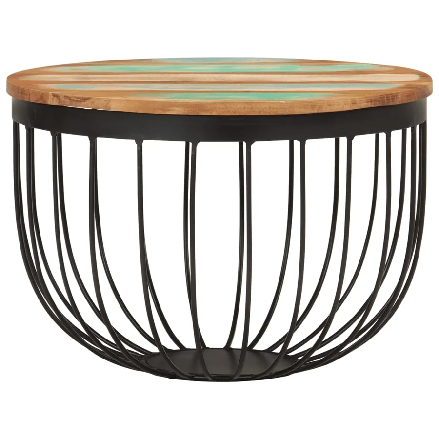 Table basse Ø50x35 cm bois de récupération massif et acier - 2