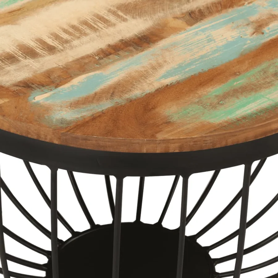 Table basse Ø50x35 cm bois de récupération massif et acier - 4