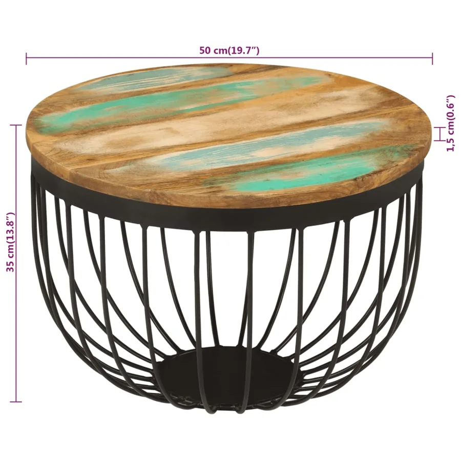 Table basse Ø50x35 cm bois de récupération massif et acier - 6