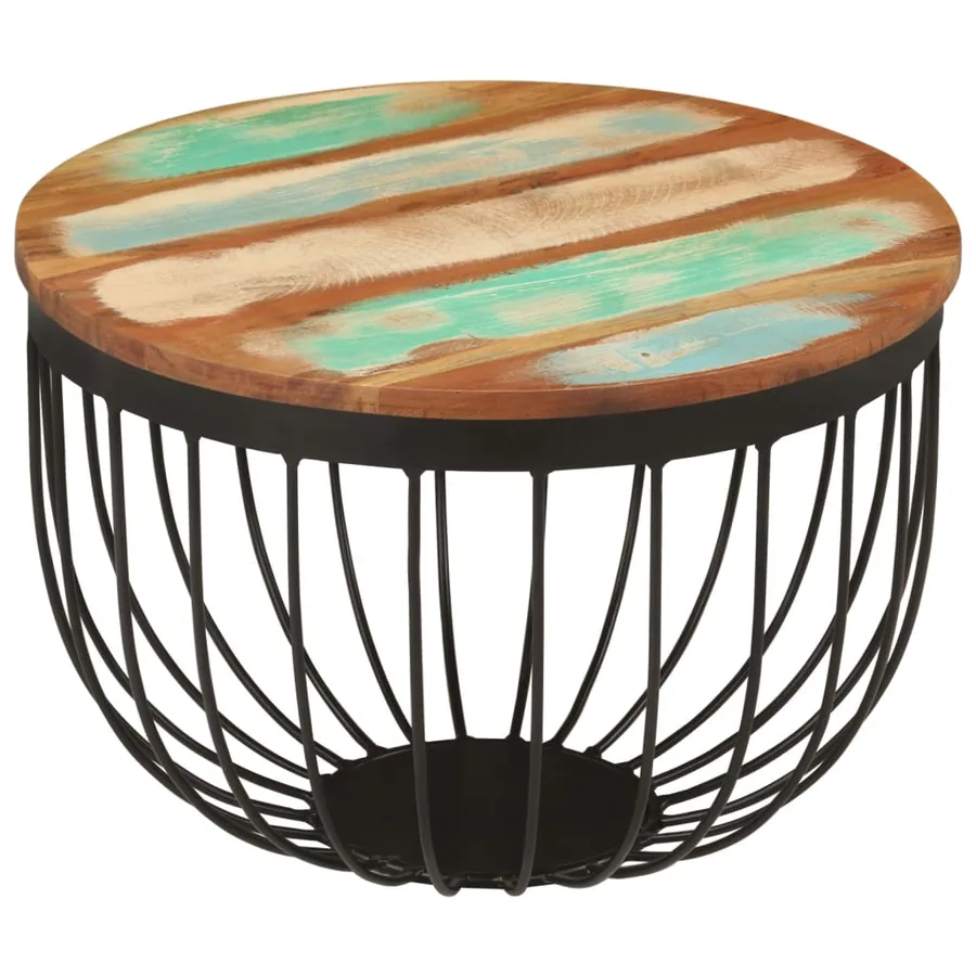 Table basse Ø50x35 cm bois de récupération massif et acier - 7