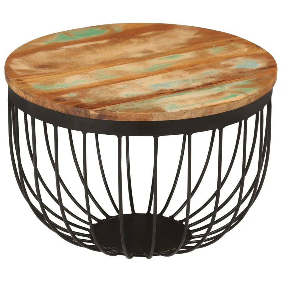 Table basse Ø50x35 cm bois de récupération massif et acier - 8