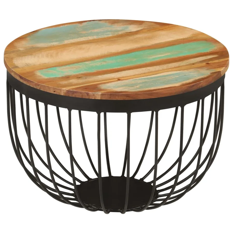 Table basse Ø50x35 cm bois de récupération massif et acier - 9