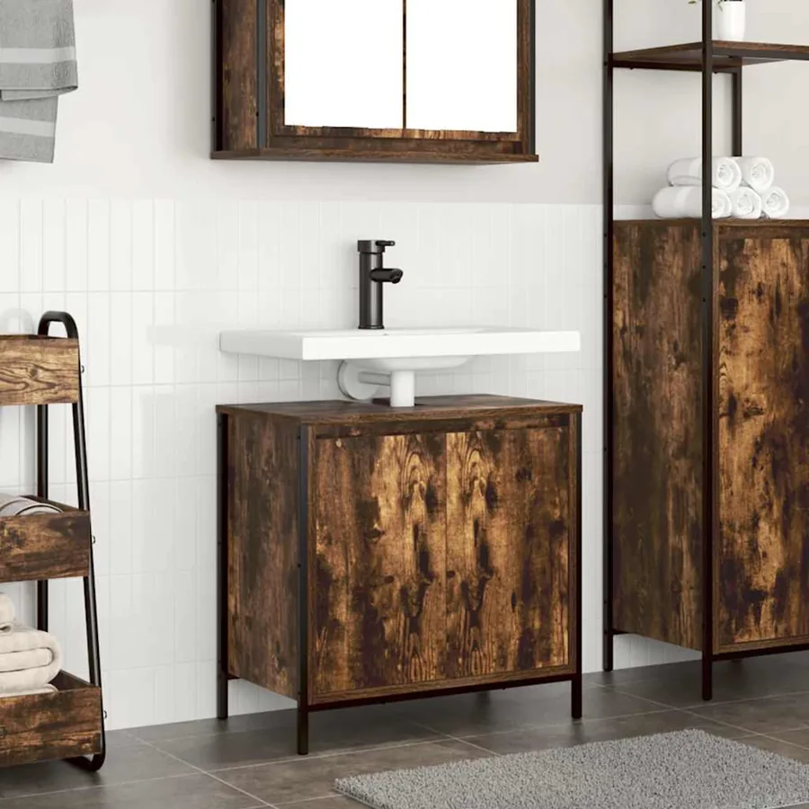 Meuble de salle de bain lavabo chêne fumé 60x34,5x60 cm