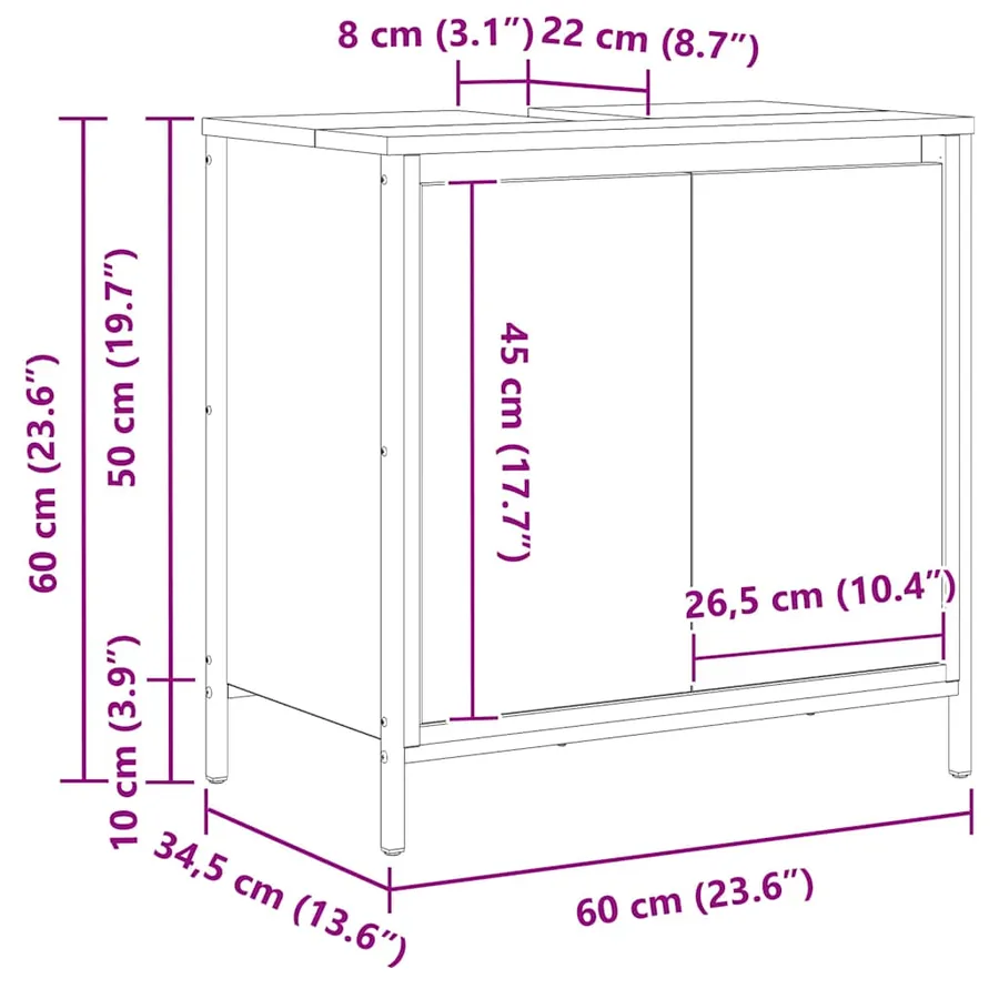 Meuble de salle de bain lavabo chêne fumé 60x34,5x60 cm - 16