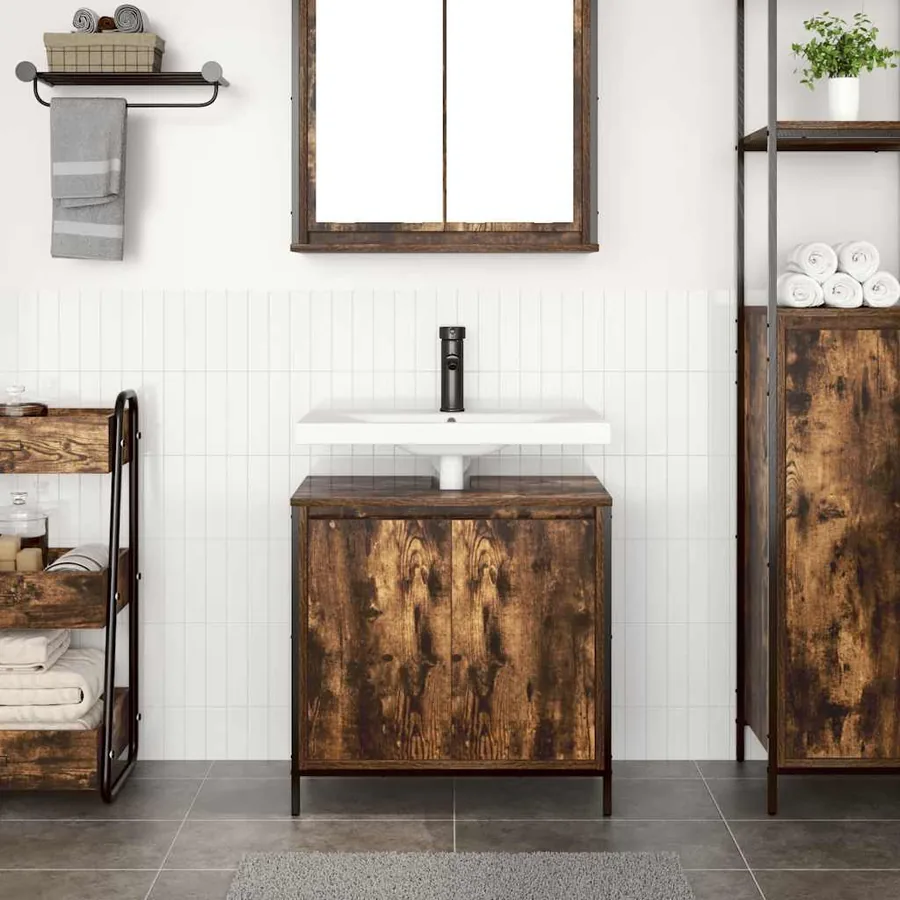 Meuble de salle de bain lavabo chêne fumé 60x34,5x60 cm - 3