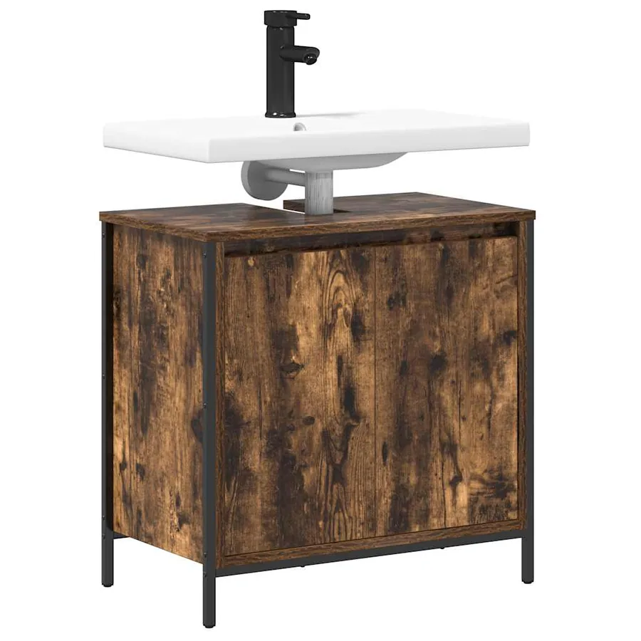 Meuble de salle de bain lavabo chêne fumé 60x34,5x60 cm - 4