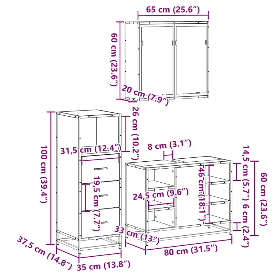 Ensemble de meubles de salle de bain 3 pcs chêne sonoma - 11