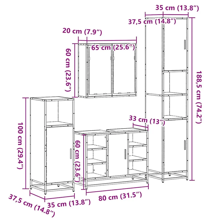 Ensemble de meubles de salle de bain 4 pcs chêne sonoma - 11