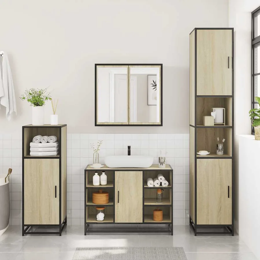 Ensemble de meubles de salle de bain 4 pcs chêne sonoma - 4