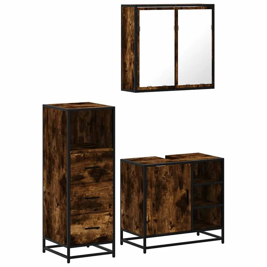 Ensemble de meubles de salle de bain 3 pcs Chêne fumé - 2