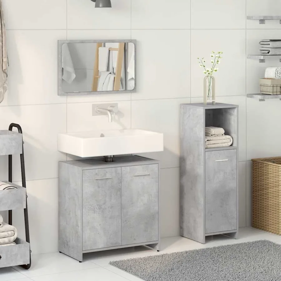Ensemble de meubles de salle de bain 3 pcs gris béton - 3